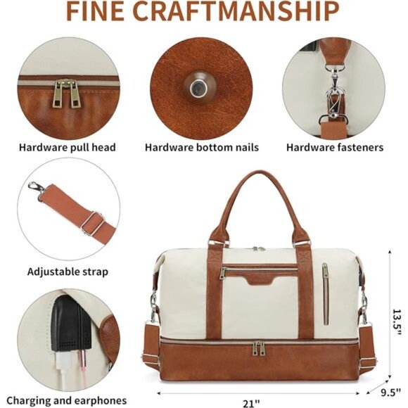 Weekender Bags For Women With Shoe Compartment Large Capacity Travel - Picture 3 of 6